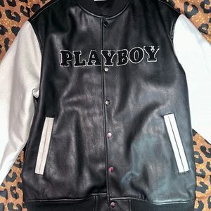 PLAYBOY Black and White Leather Jacket